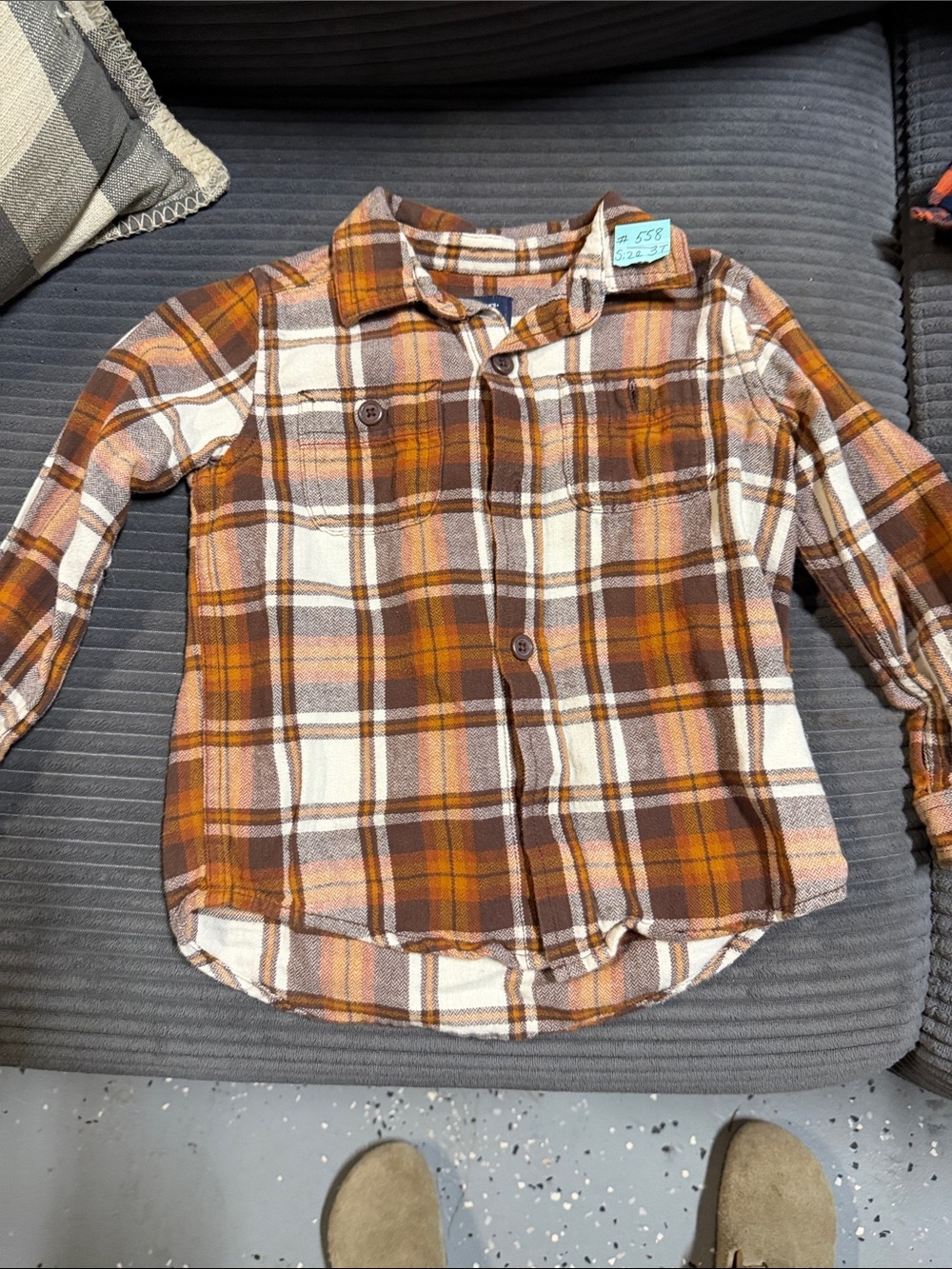 The Children's Place Plaid Button-Down Shirt in Brown, Orange & Cream